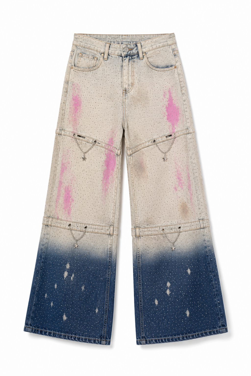 Kira Wide-leg denim jeans with pink accents