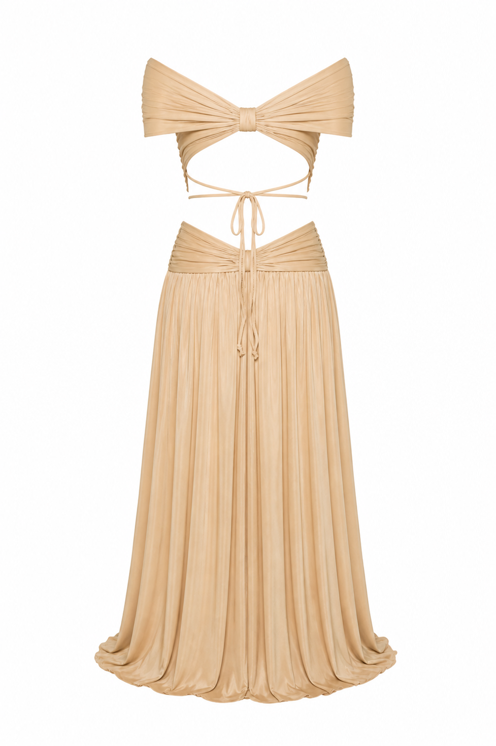 Elegant Beige Off-Shoulder Two Piece Maxi Dress