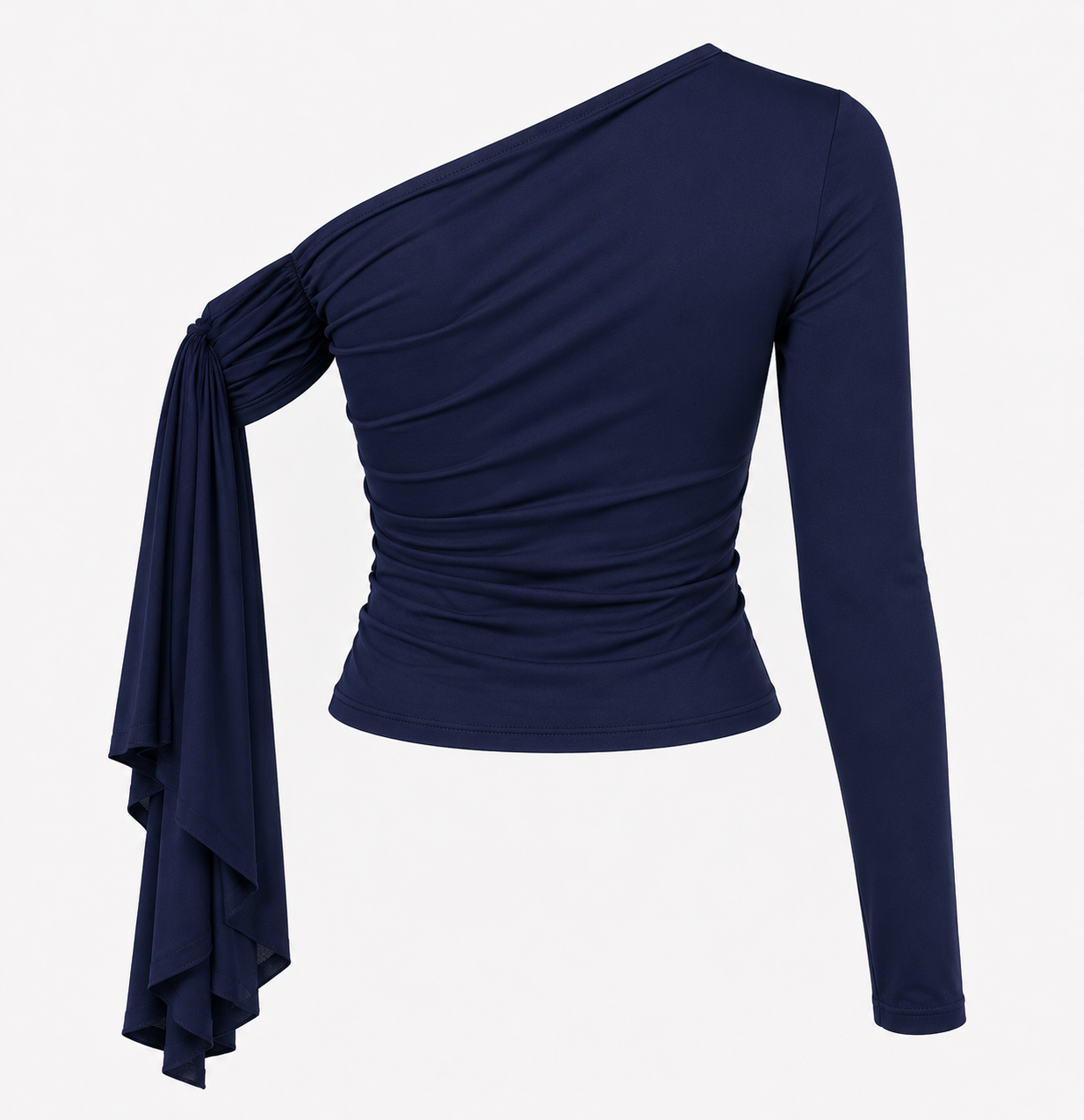 Donia Asymmetrical navy blue one-shoulder top