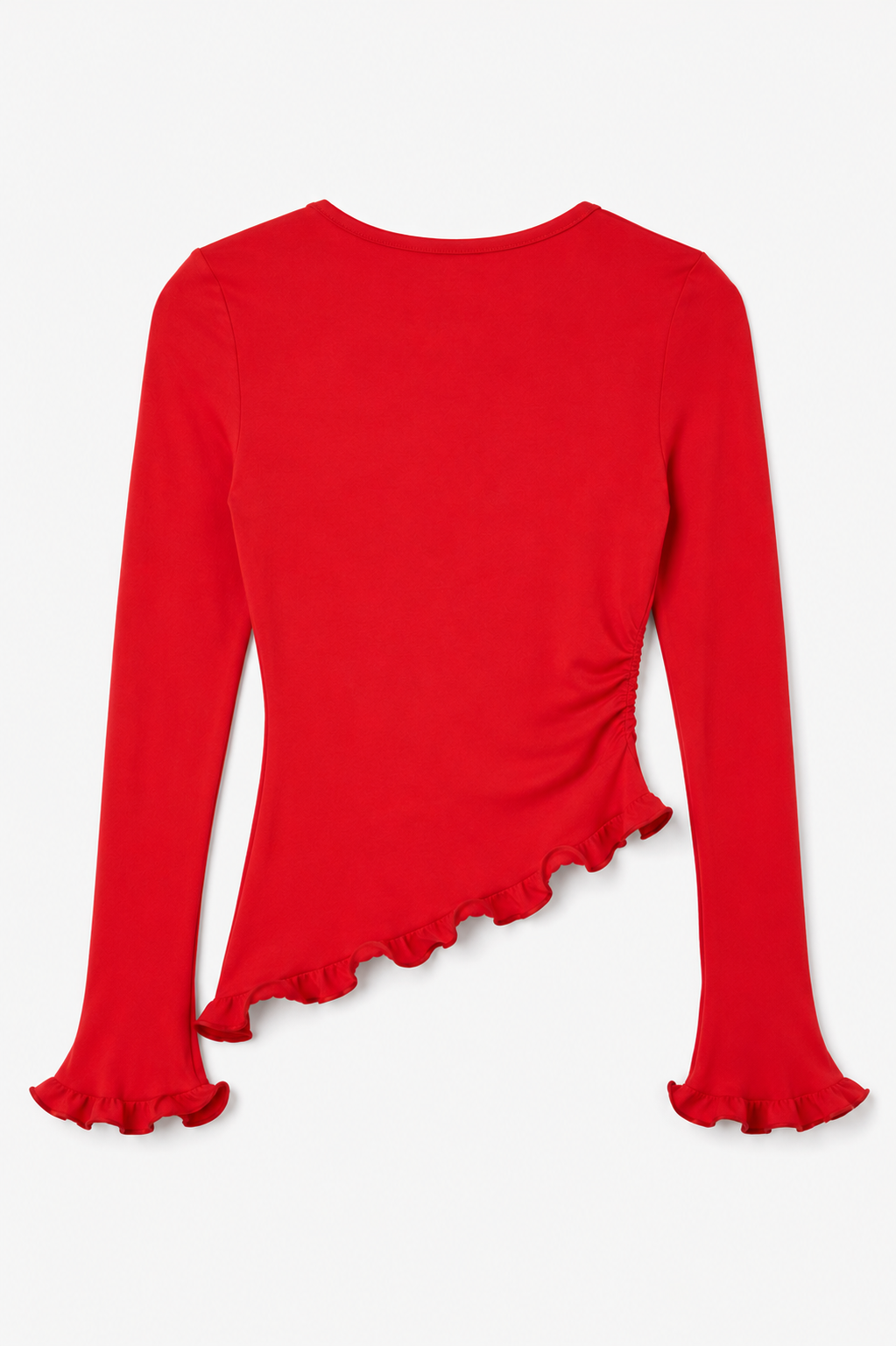 Mira Red long sleeve top with ruffled edges