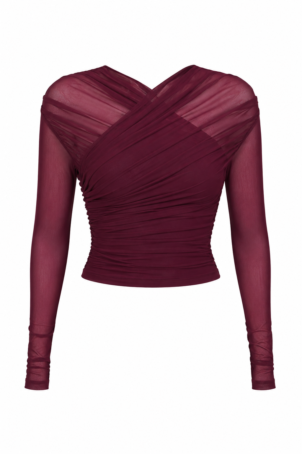 Olga Elegant burgundy ruched long-sleeve top