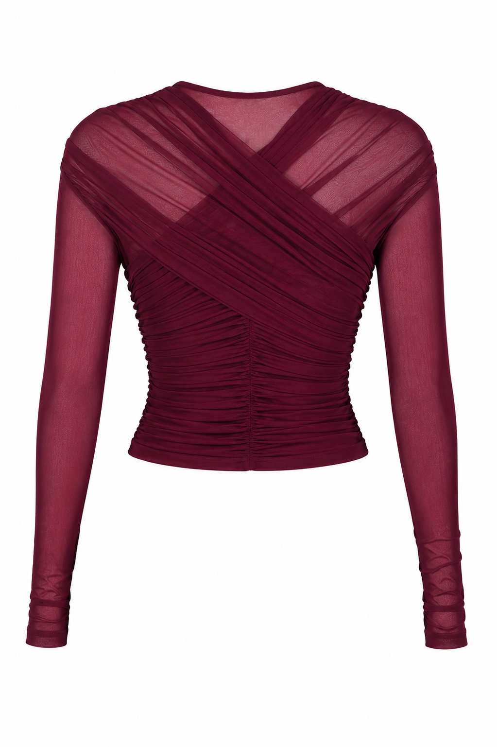 Olga Elegant burgundy ruched long-sleeve top
