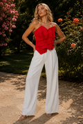 Samira Red floral strapless corset top