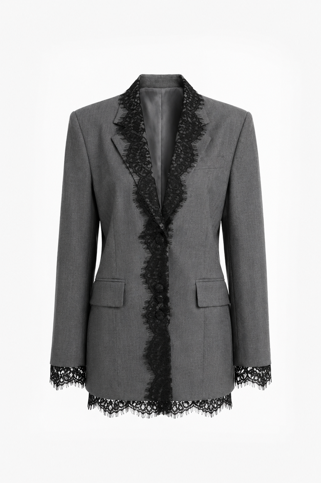 Dorra Elegant gray blazer with lace trim