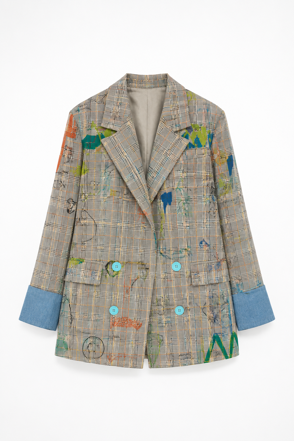 Kira Plaid blazer with playful doodles