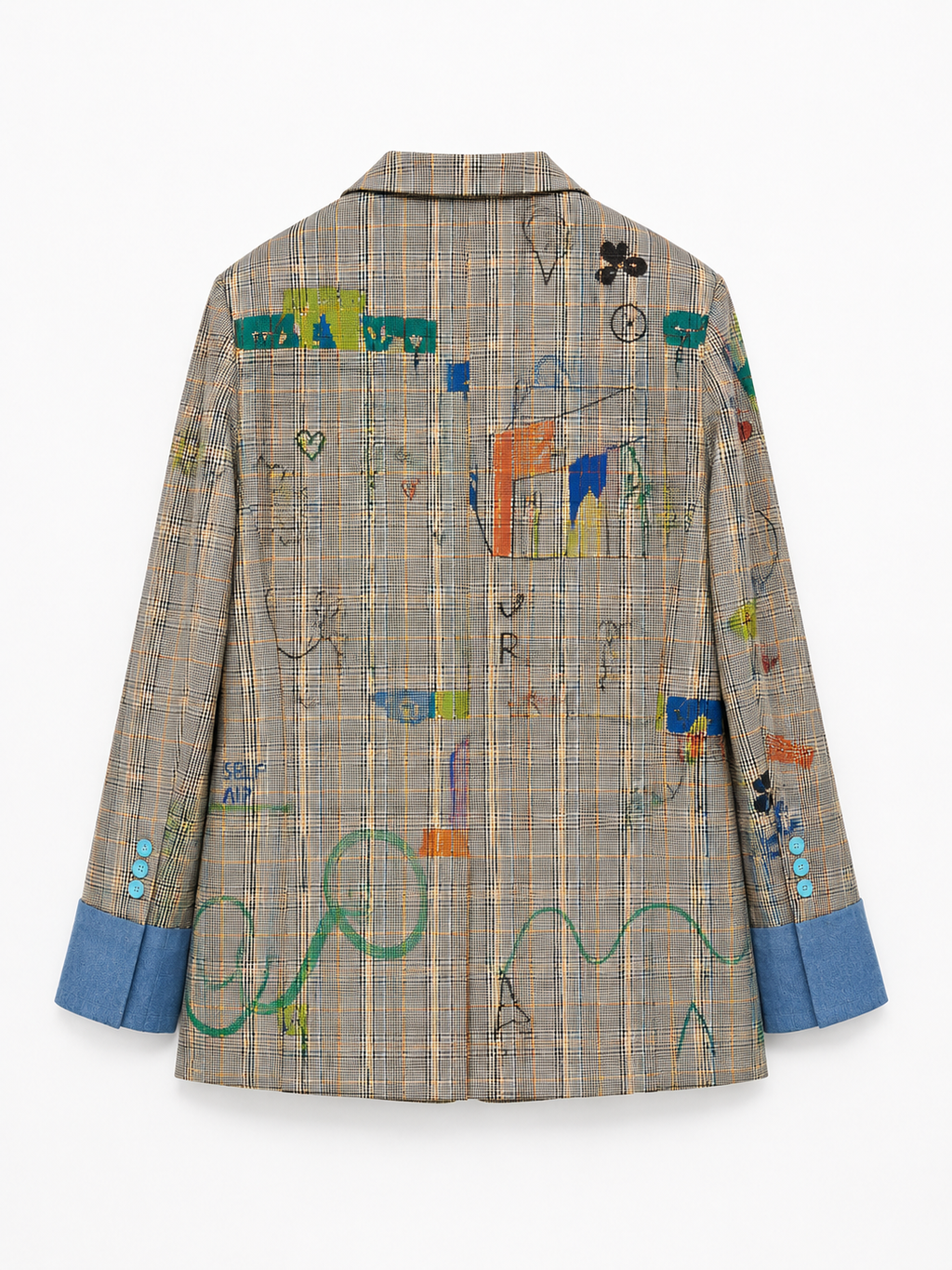 Kira Plaid blazer with playful doodles