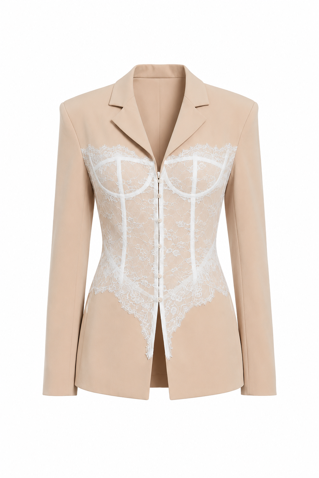 Olga Beige blazer with lace corset detail