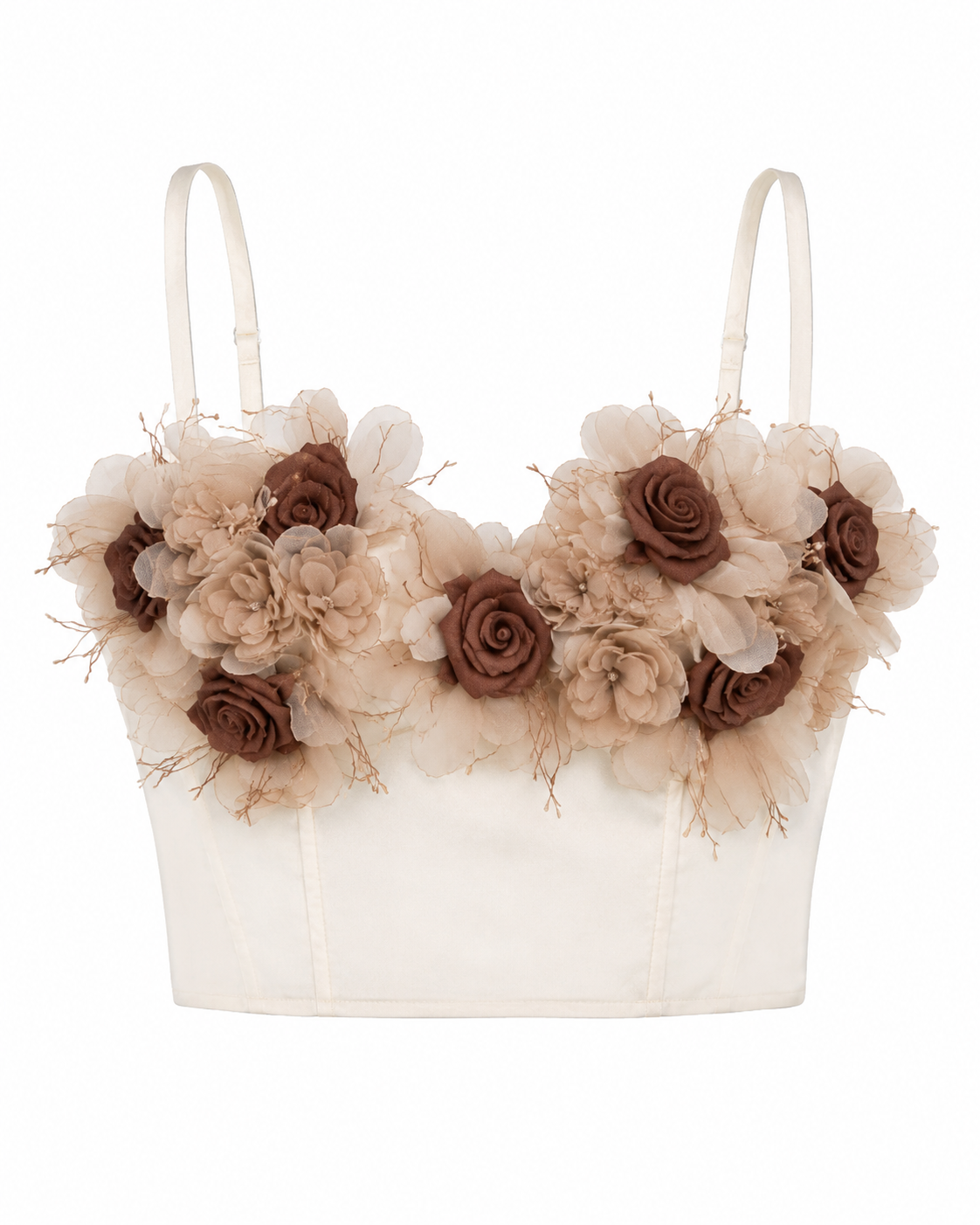 Samira Floral embellished cream bustier top