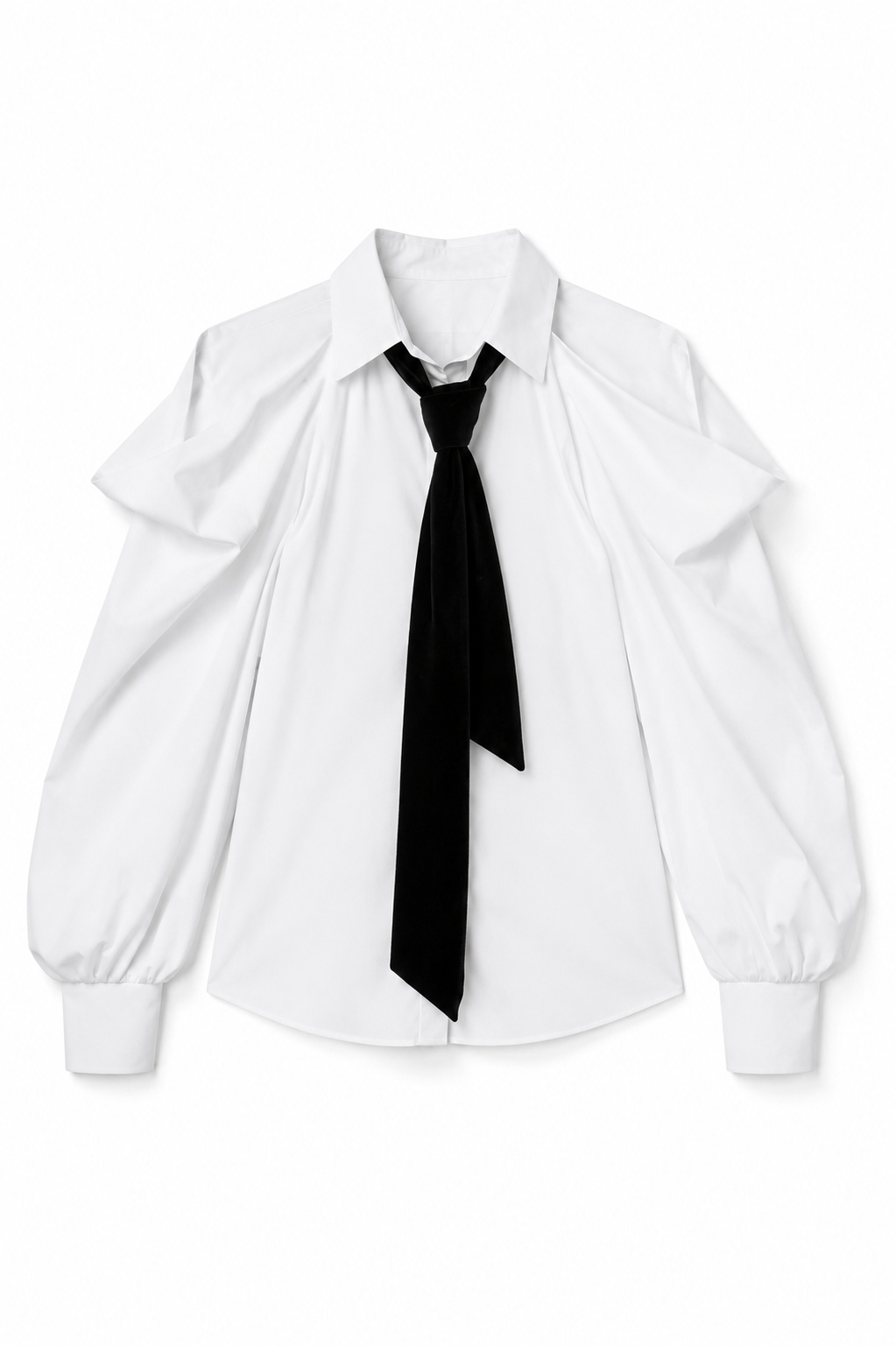 Amira Elegant white blouse with black tie