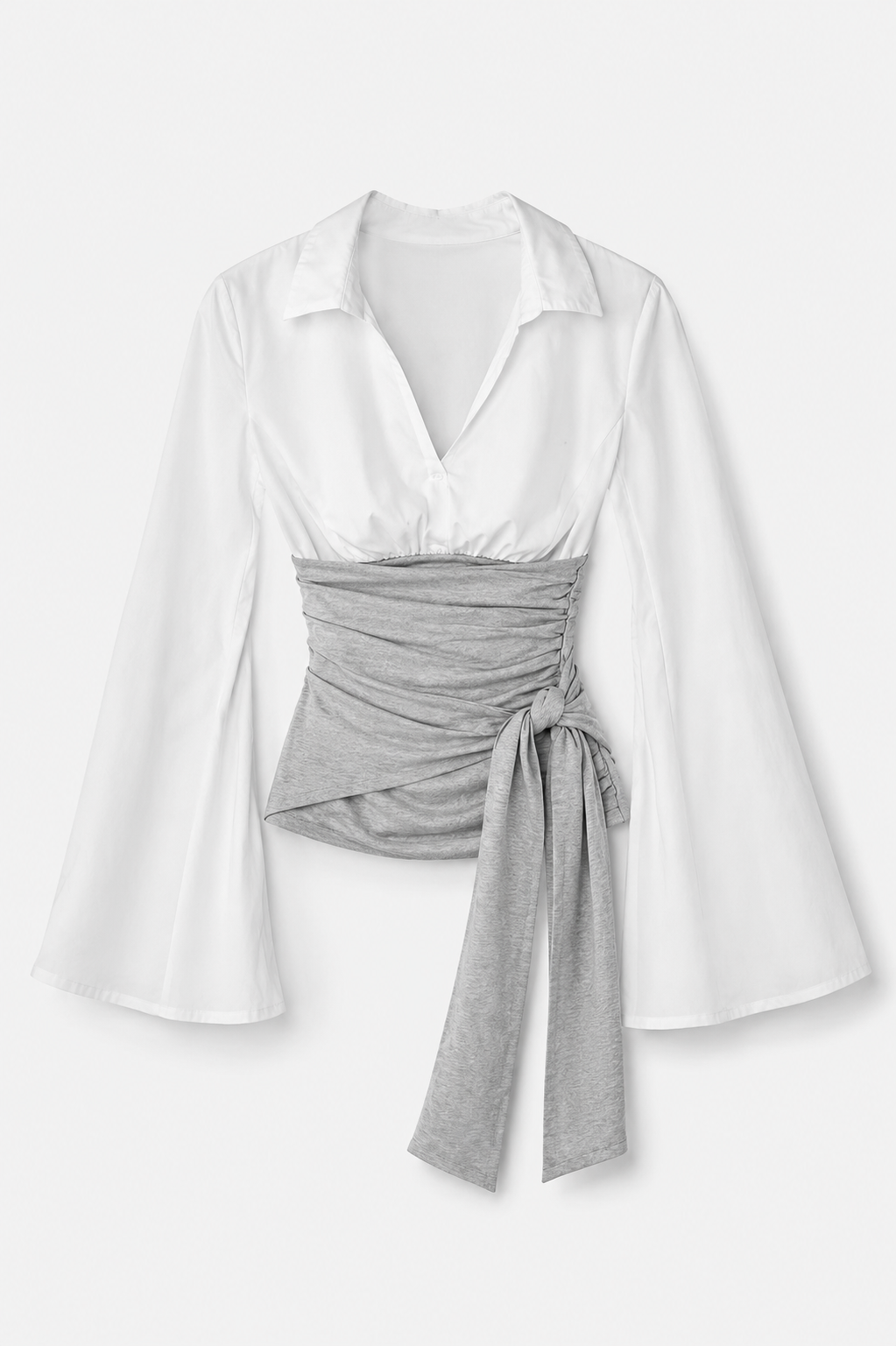 Kira Two-tone blouse with asymmetrical sash