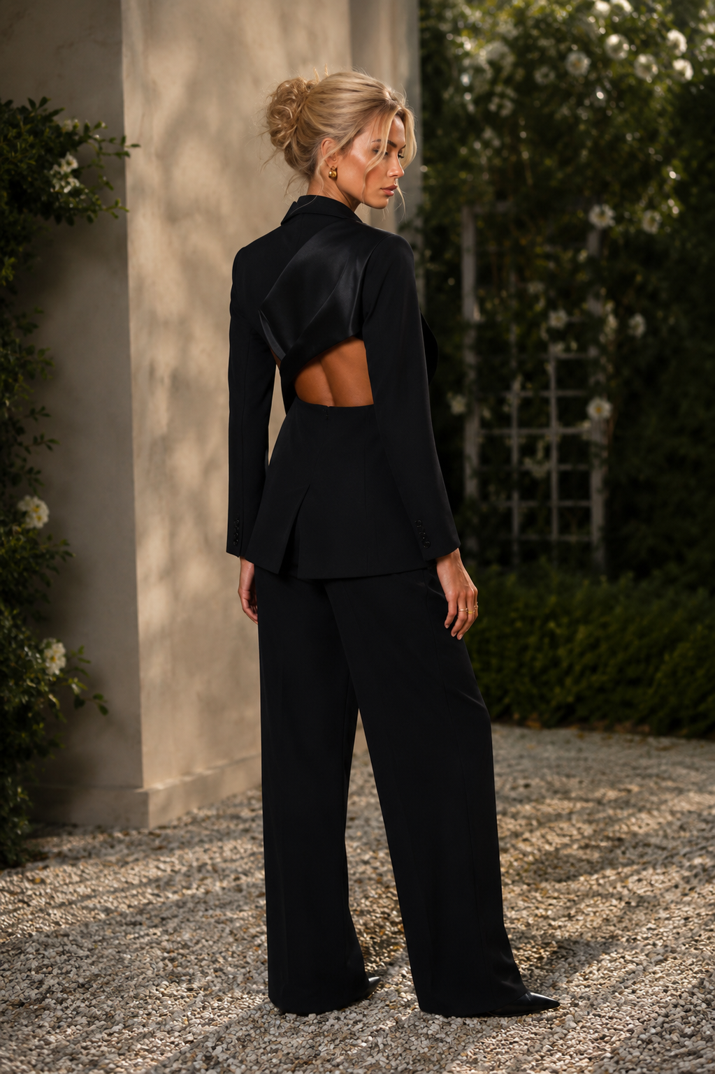 Samira Structured black blazer with satin bow