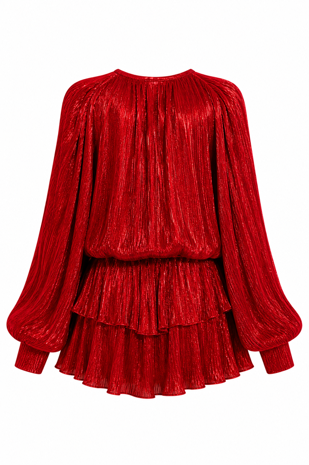 Feriel Shiny Red Pleated Party Dress