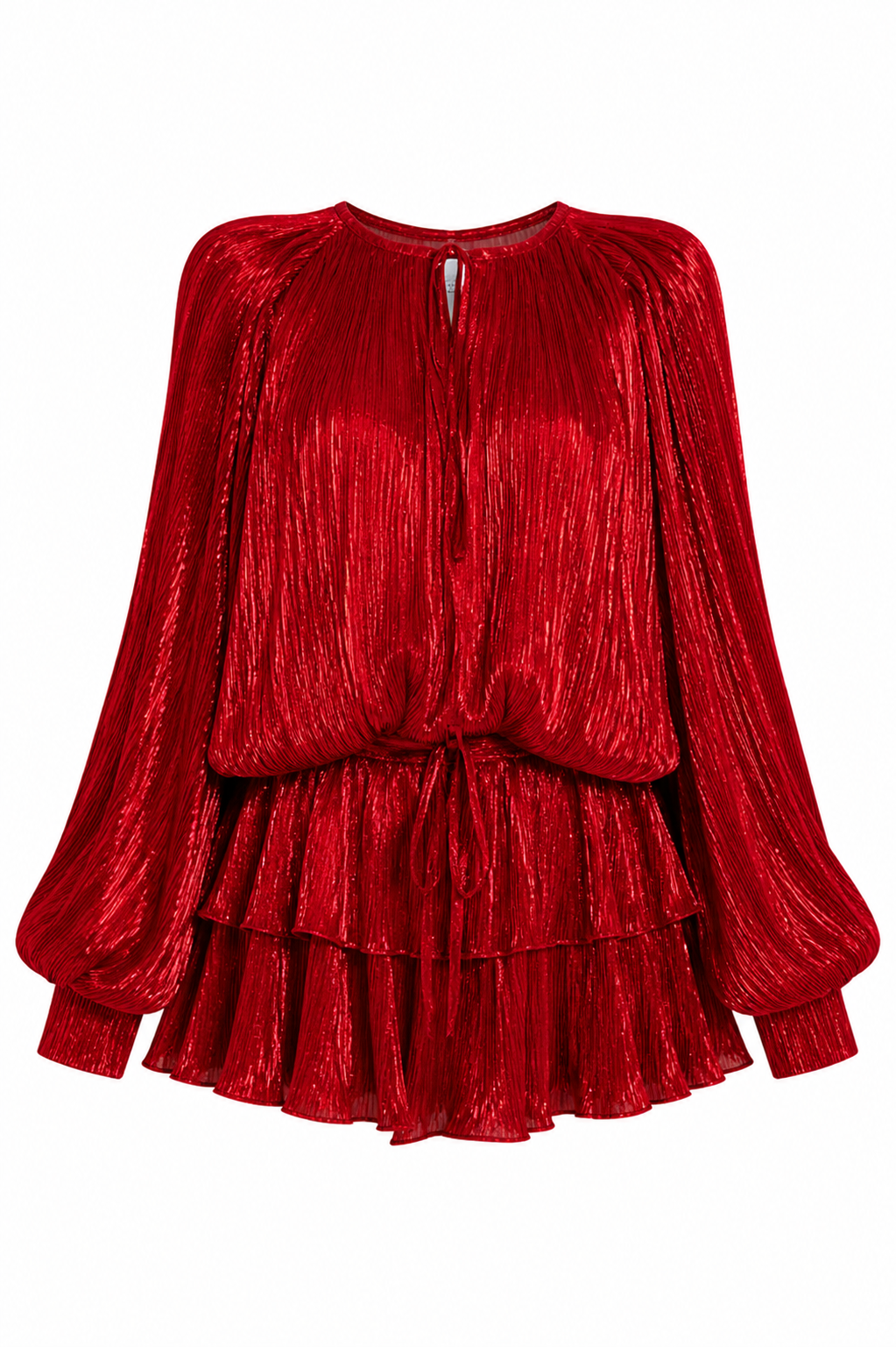 Feriel Shiny Red Pleated Party Dress