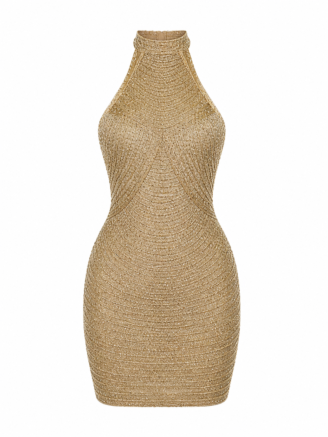 Glamorous gold beaded halter mini dress