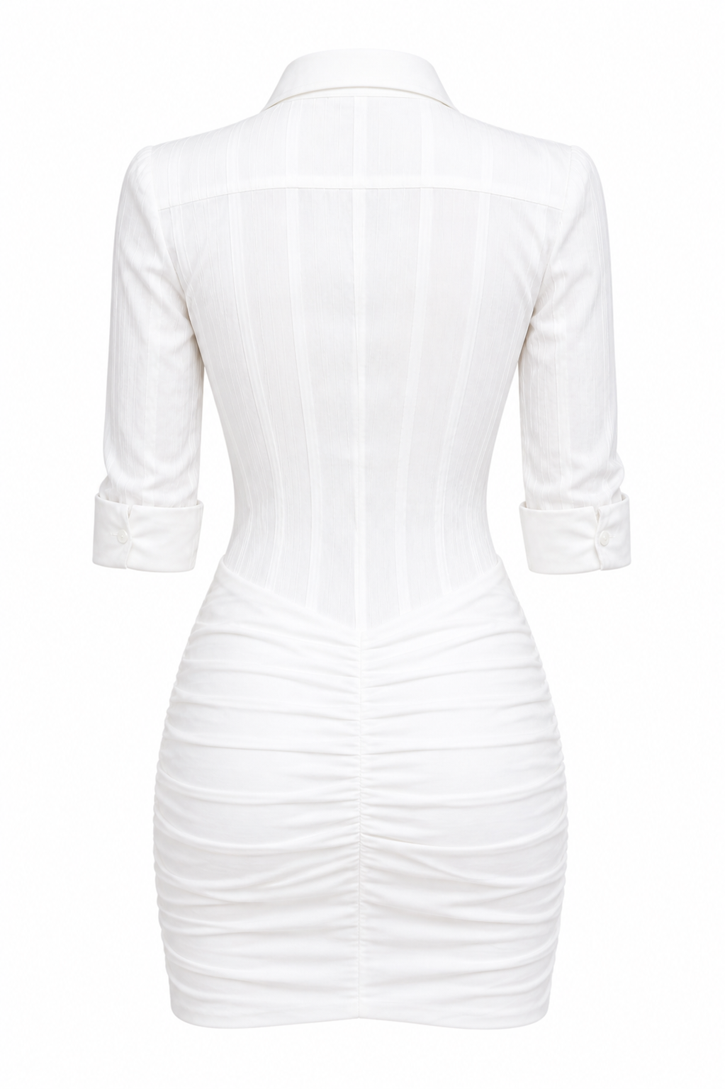 White Ruched Shirt Mini Dress