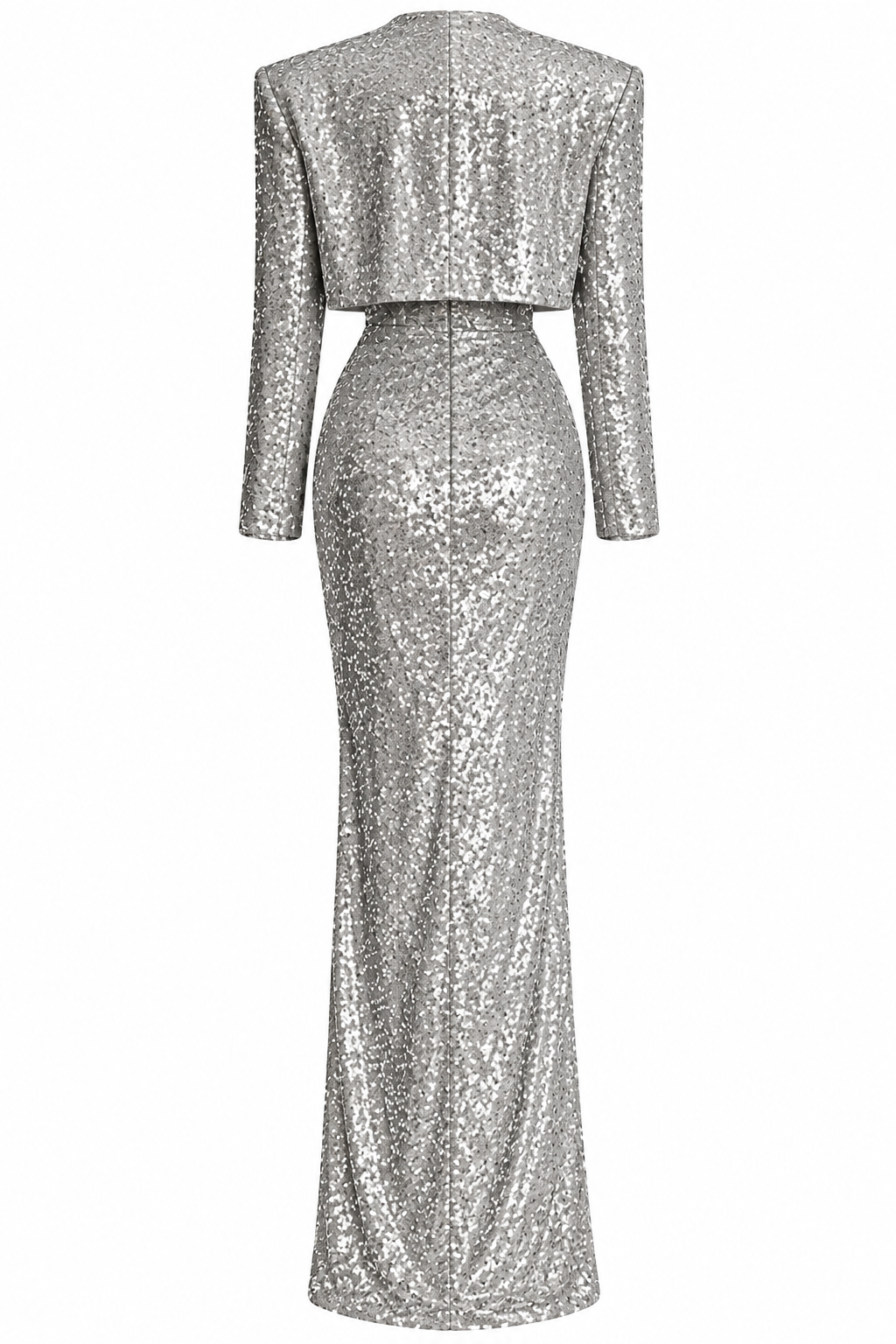 Celestia Silver Sequin Maxi Dress & Embellished Cropped Blazer Set
