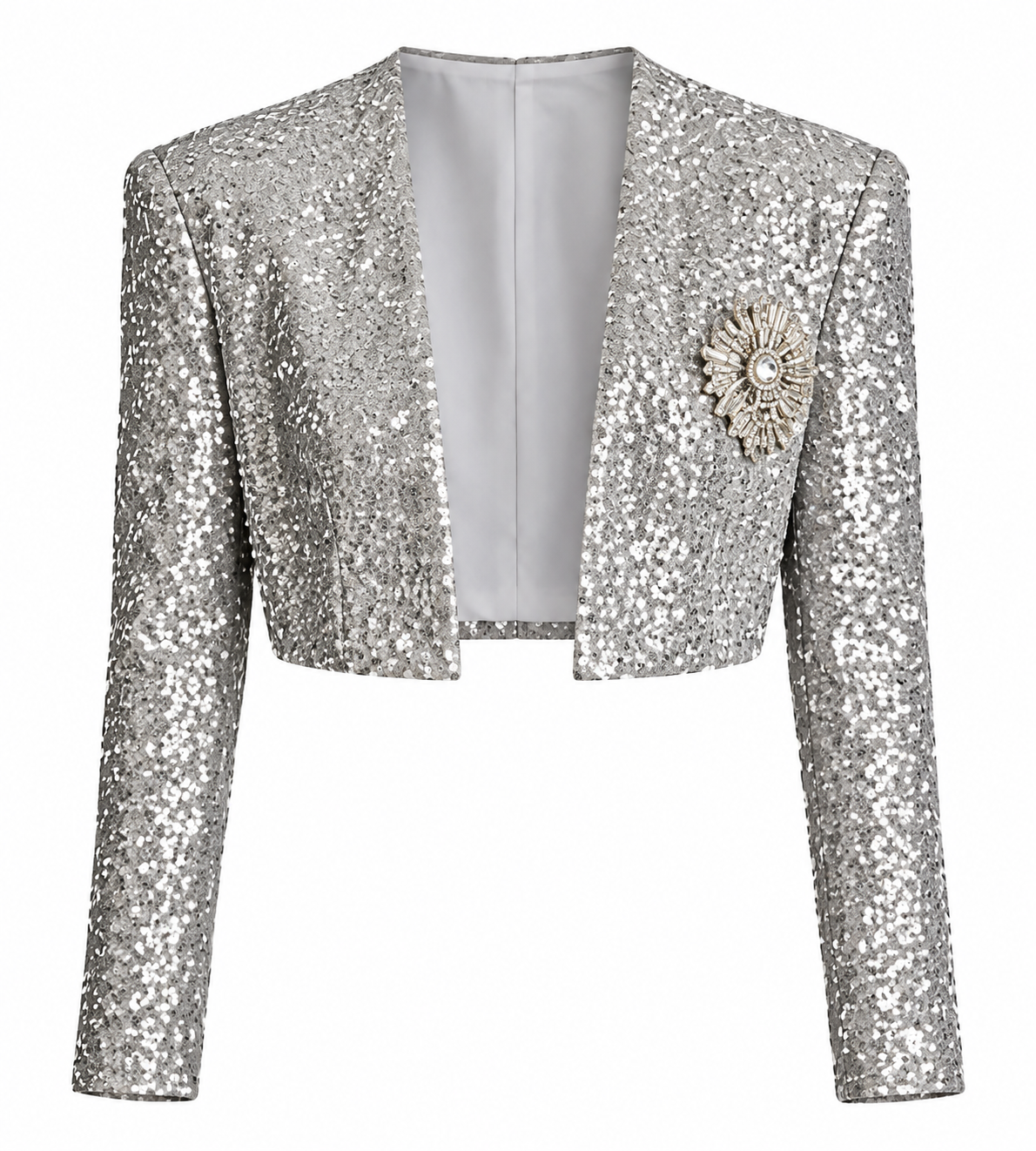 Celestia Silver Sequin Maxi Dress & Embellished Cropped Blazer Set