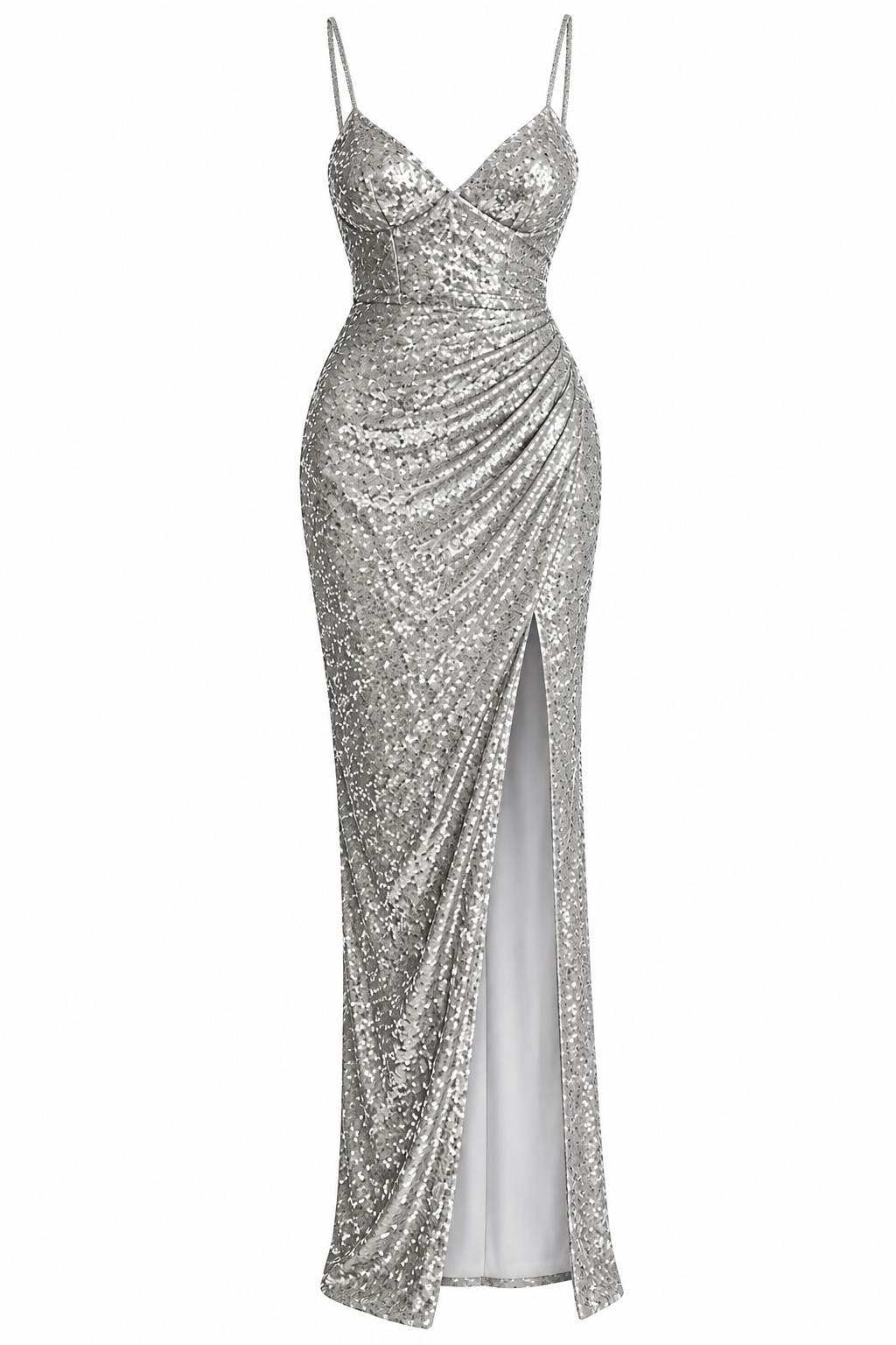 Celestia Silver Sequin Maxi Dress & Embellished Cropped Blazer Set