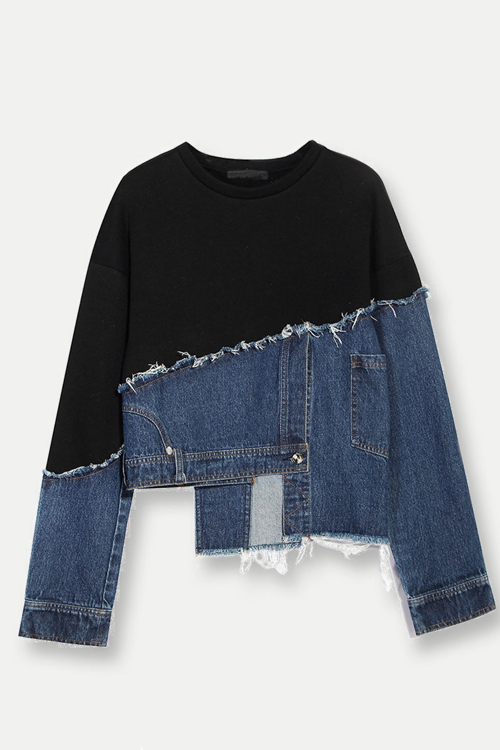 Samira Asymmetrical denim and sweatshirt hybrid top