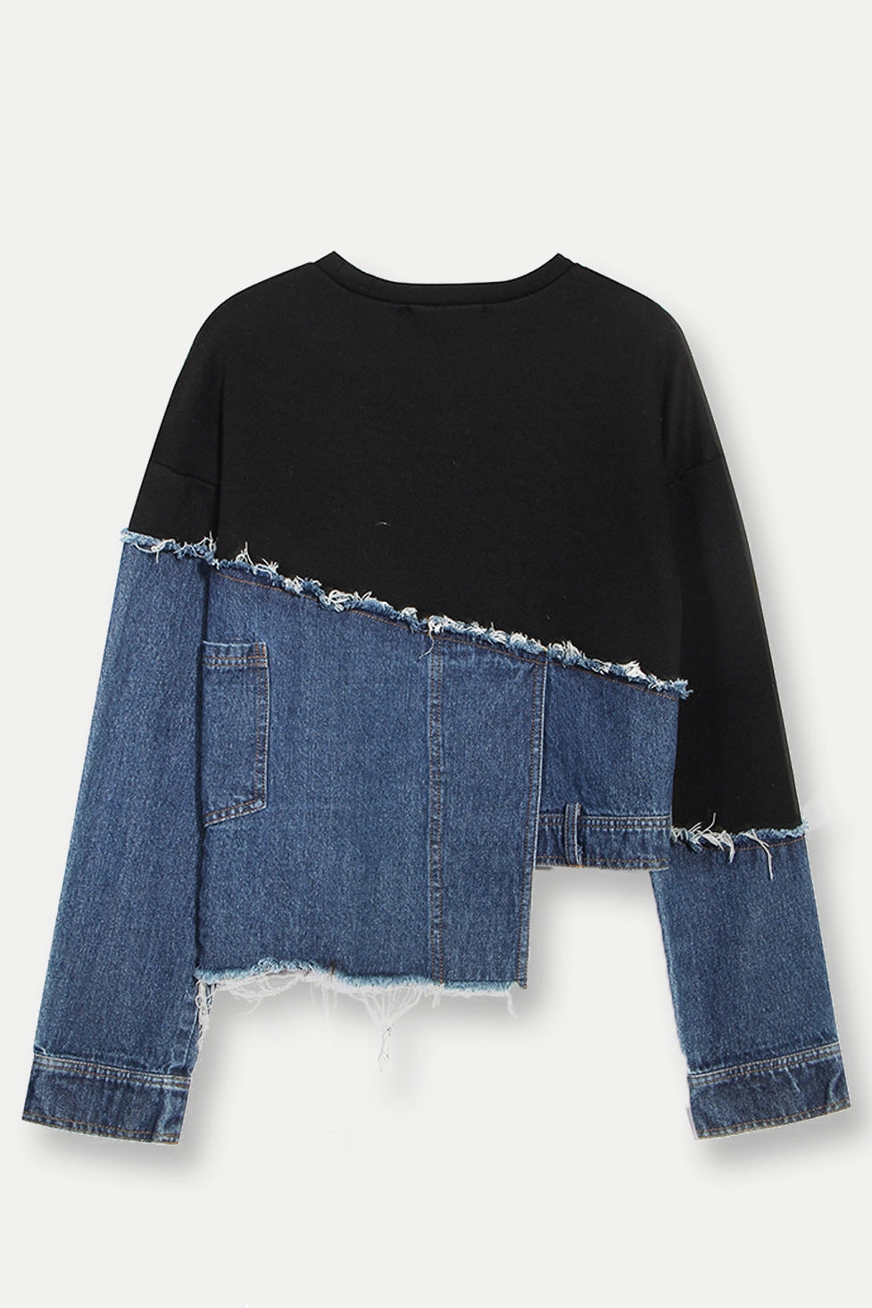 Samira Asymmetrical denim and sweatshirt hybrid top