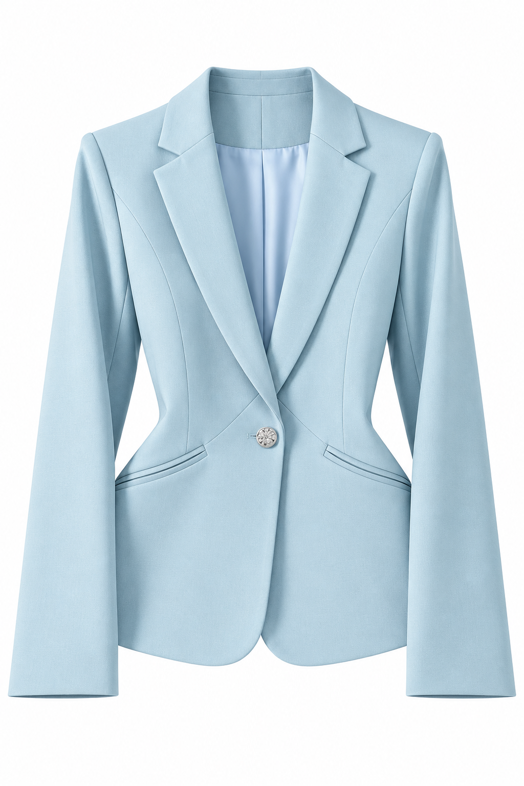 Elara Ice Blue Tailored Single Button Blazer