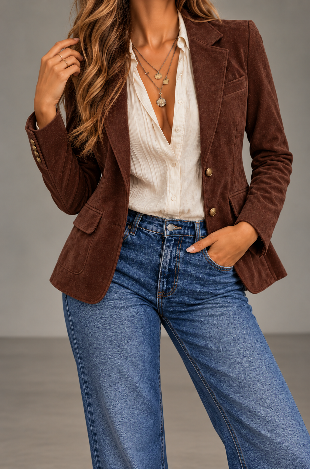 Elara Chocolate Brown Suede Tailored Blazer