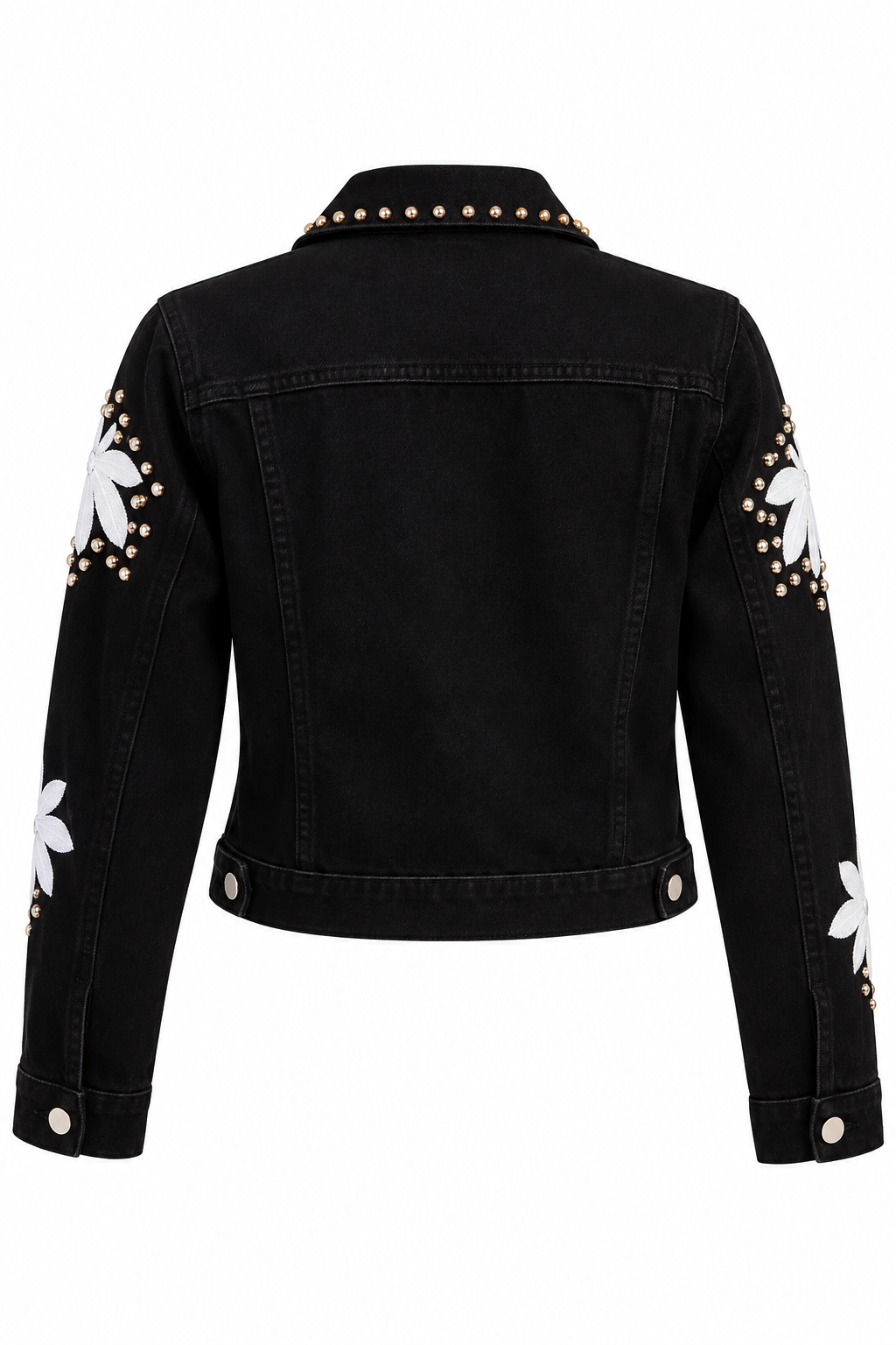 Aurelia Black Floral Embroidered Studded Denim Jacket